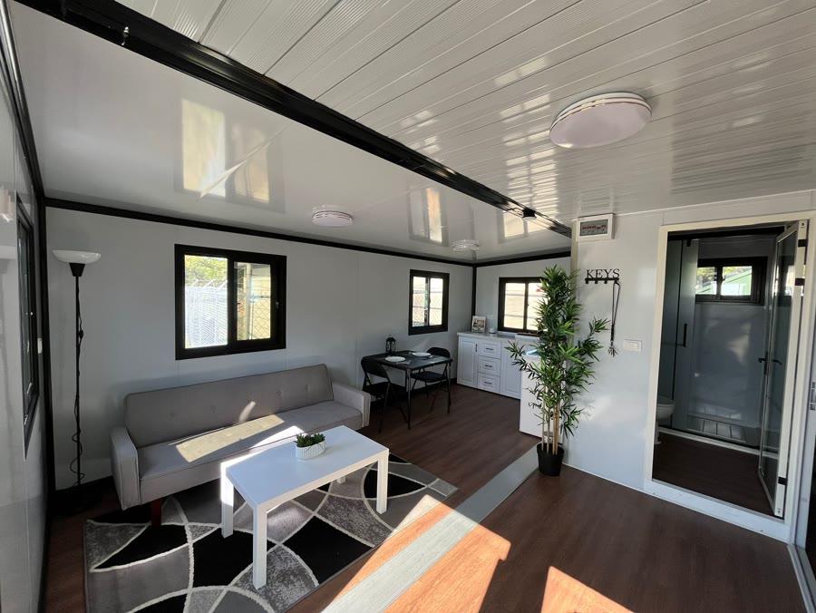 Open-plan living and dining area